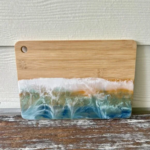 Ocean Waves Resin Wood Cutting Board Charcuterie Board Cheeseboard Beach House - Picture 4 of 7